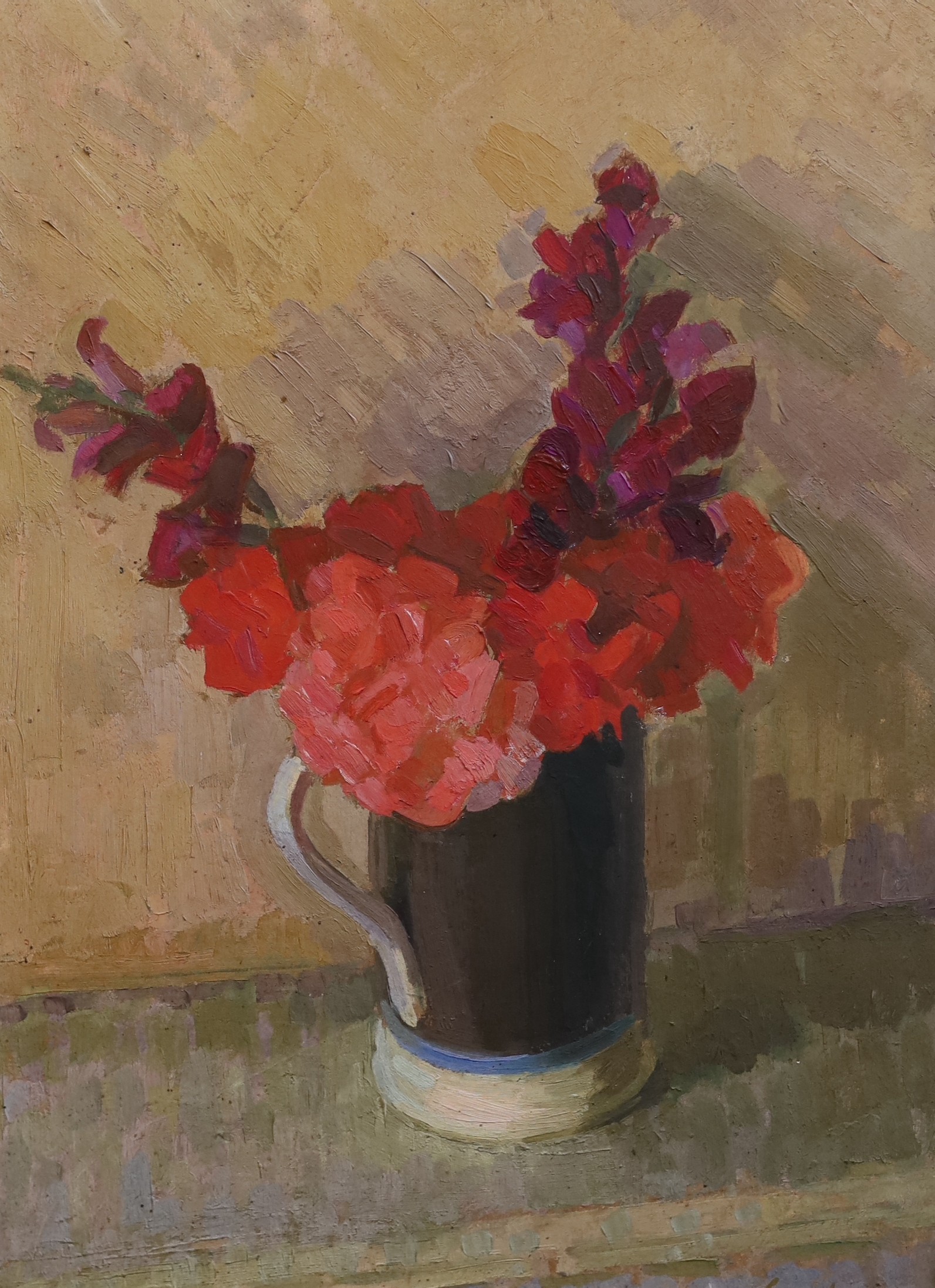 Henry Lamb R.A. (British, 1883-1960), Geraniums and Antirrhinums, oil on board, 43 x 32cm